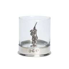 Farm Cottage Shooting Motif Pewterware Mounted Whisky Glass